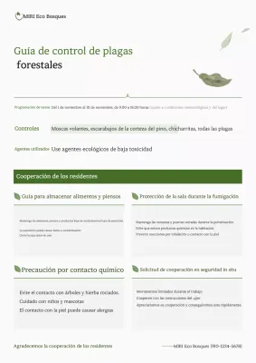 Aviso sobre el trabajo de control de plagas de Green Forest