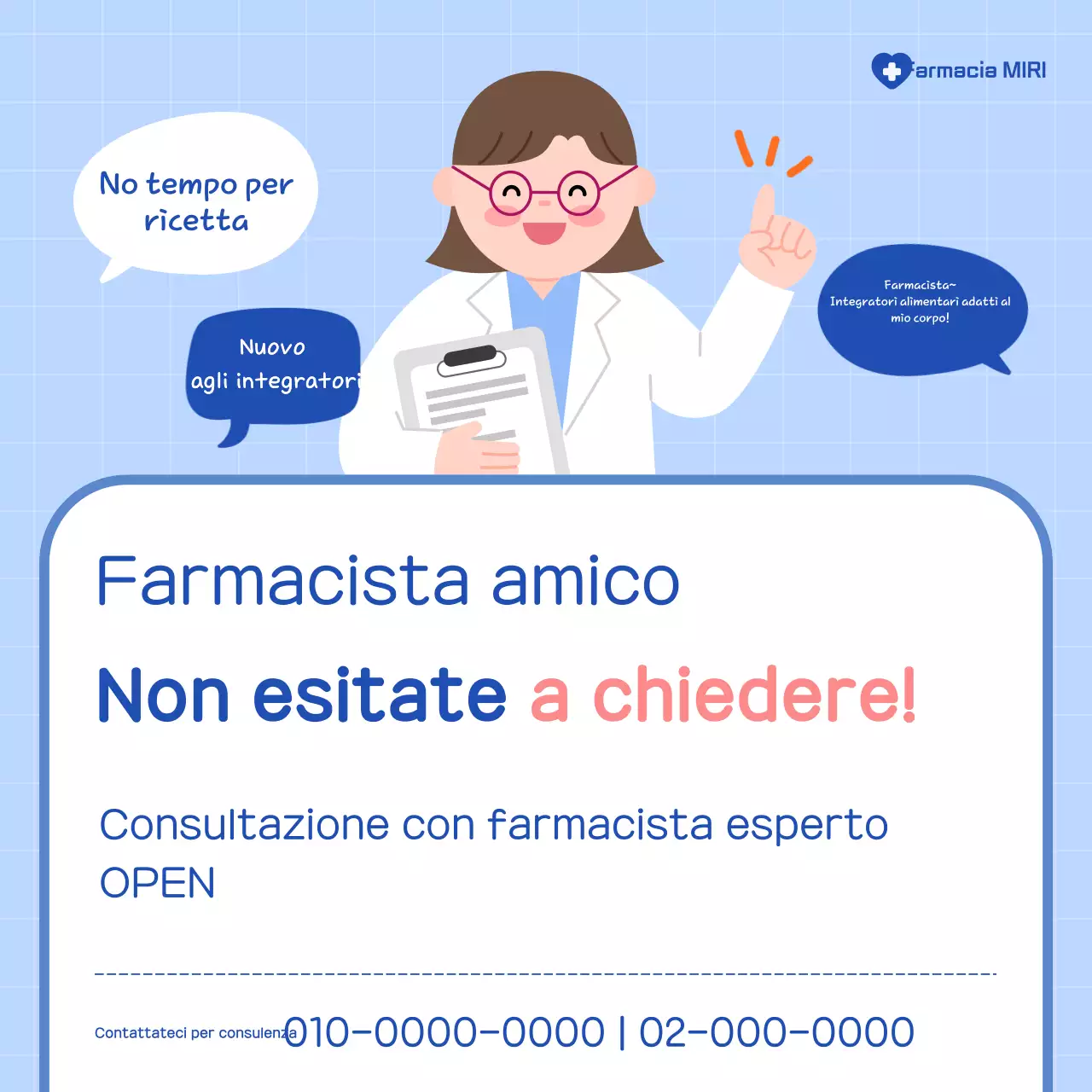 Promozione di consulenza in farmacia carina color azzurro cielo