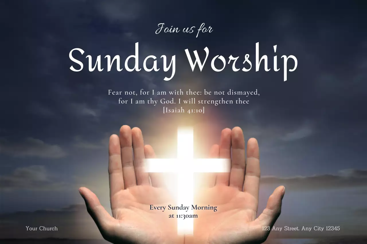 Blue Traditional Worship Invitation Poster