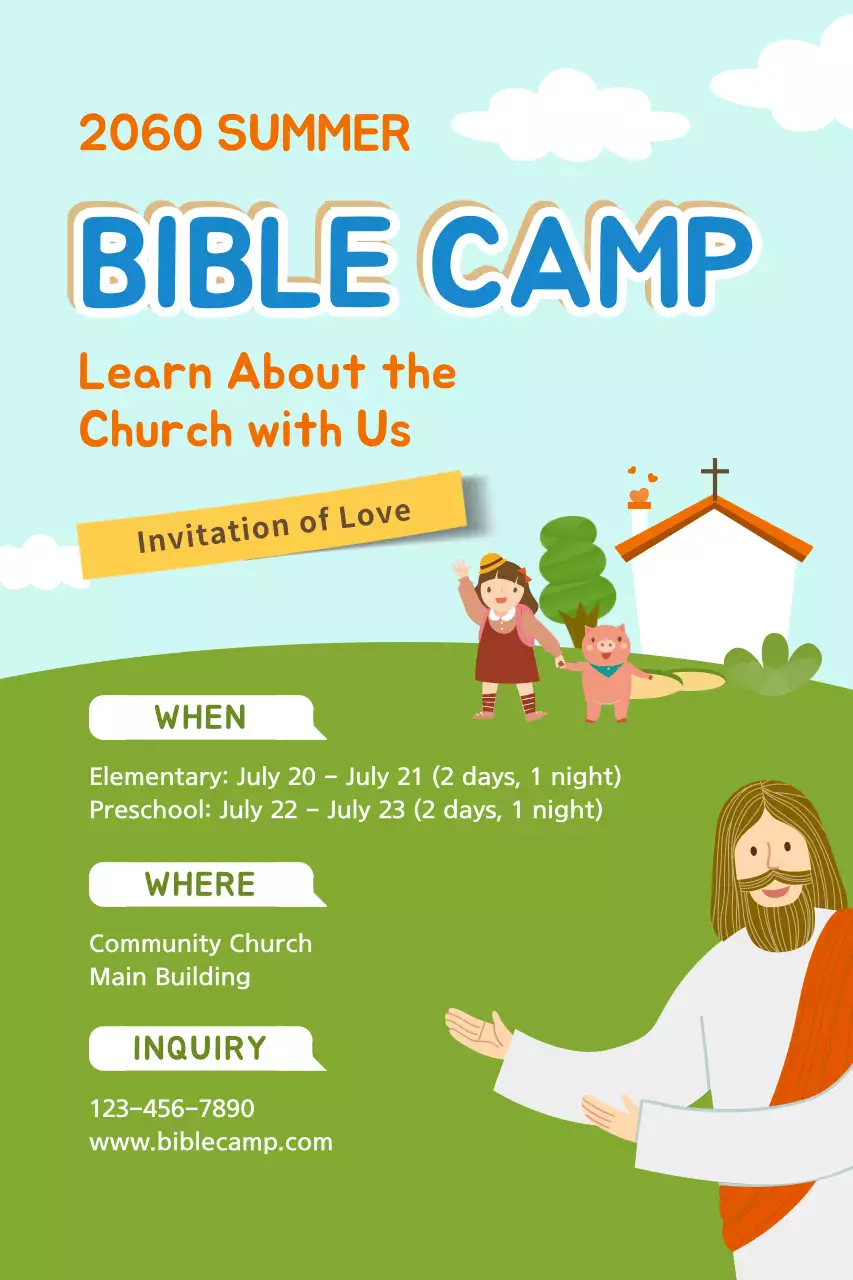 Green Simple Bible Camp Invitation Poster