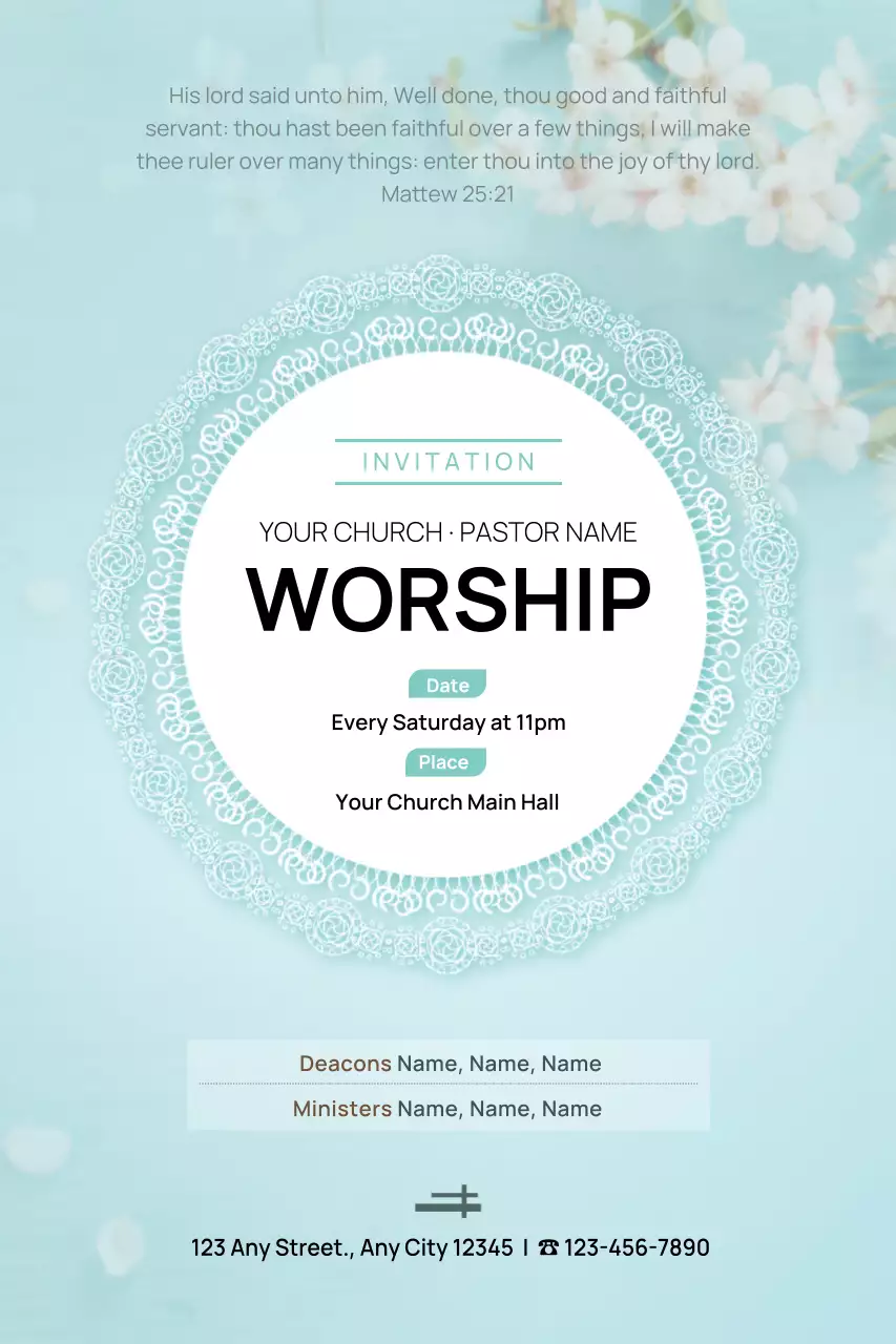Teal Elegant Worship Invitation Poster