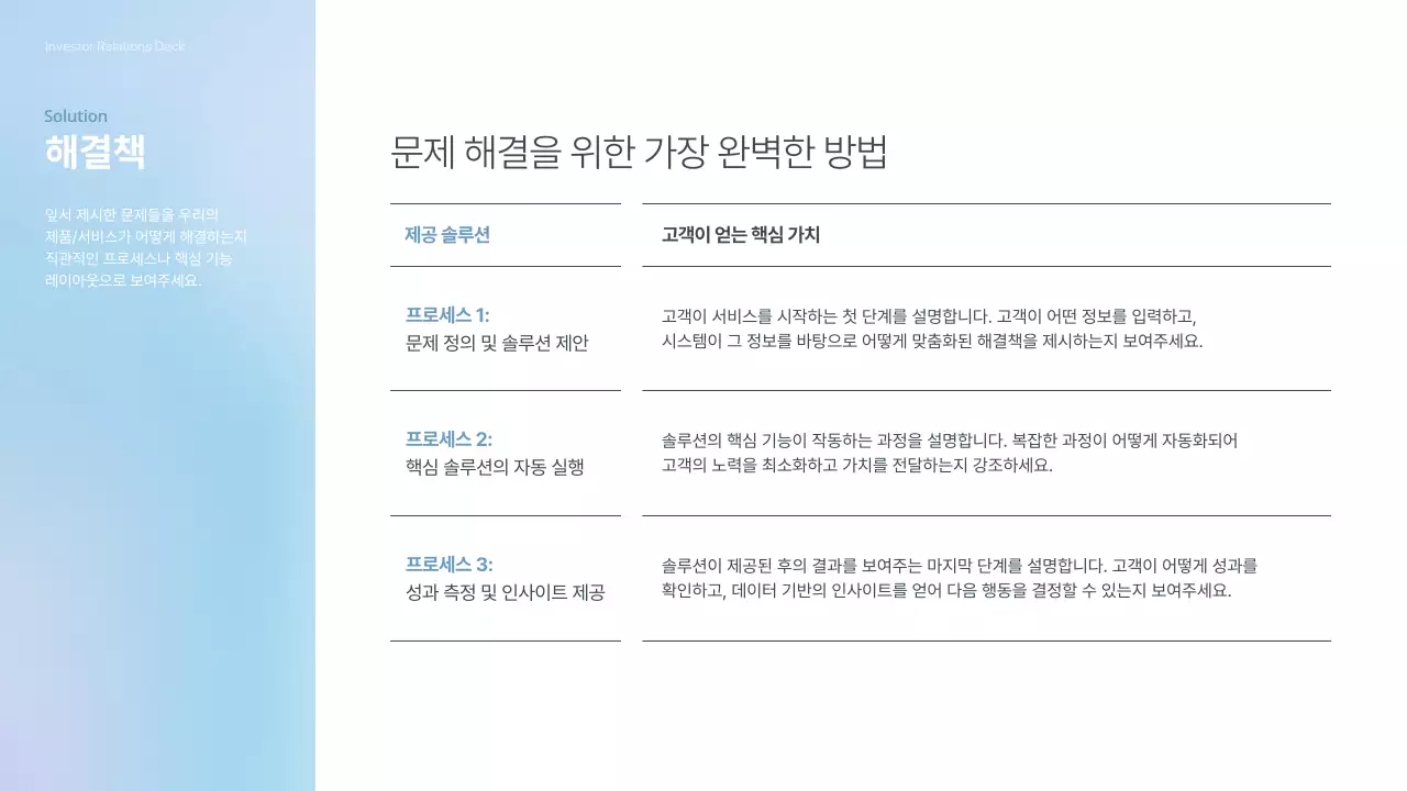 하늘색 깔끔 투자 자료 설명 IR