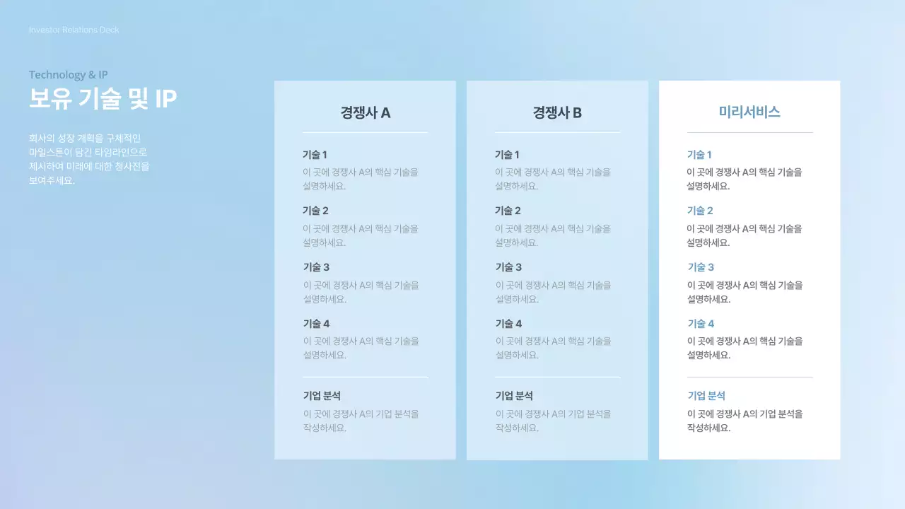 하늘색 깔끔 투자 자료 설명 IR