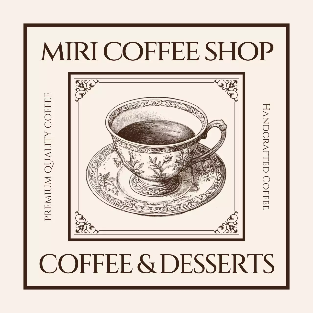 茶色 ビンテージ コーヒー メニュー イラストテキスト