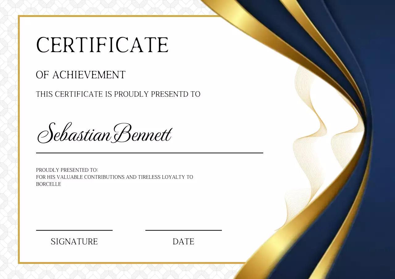 Navy blue and gold modern achievement certificate