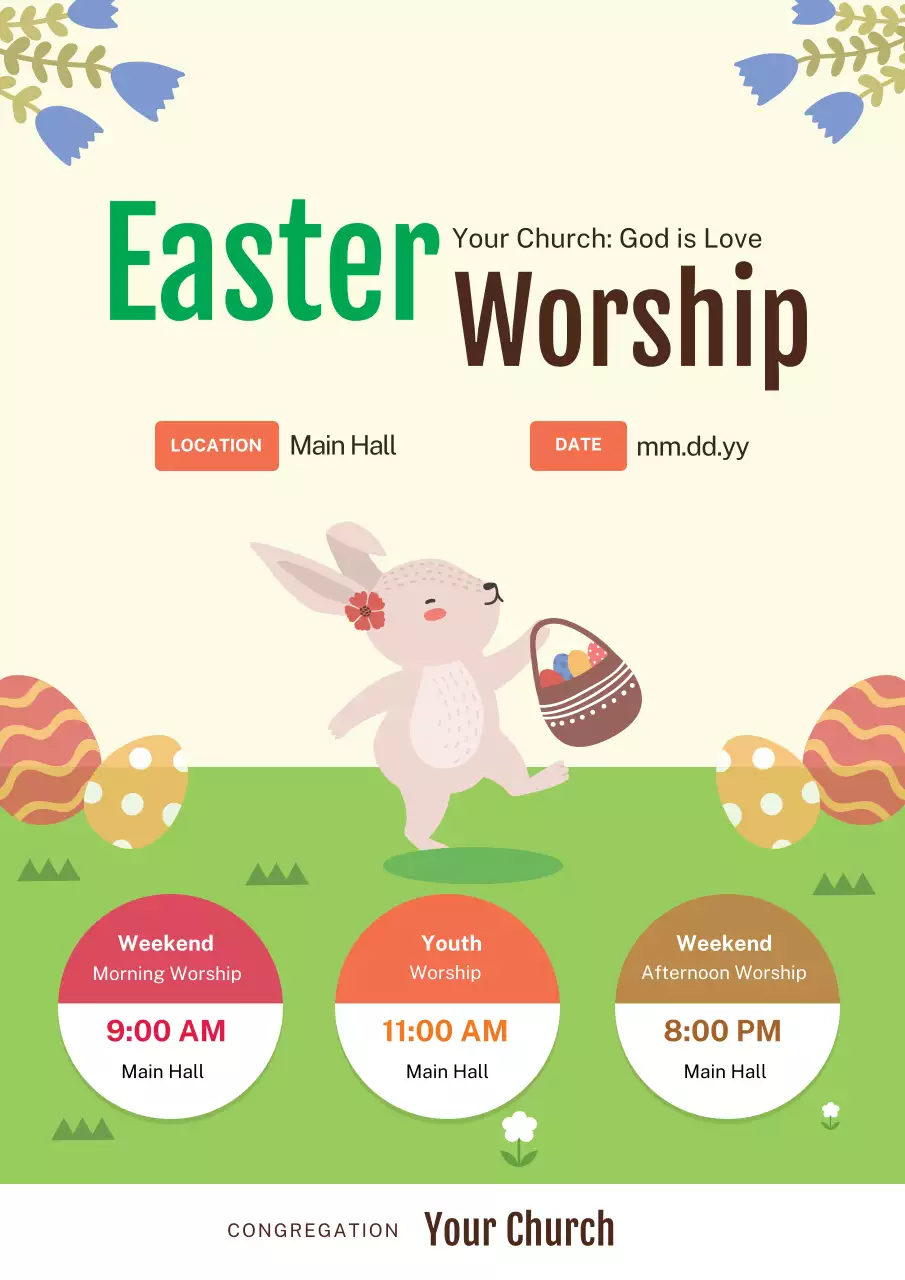 Màu xanh lá cây minh họa dễ thương nhà thờ khuyến mãi dịch vụ lễ Phục sinh