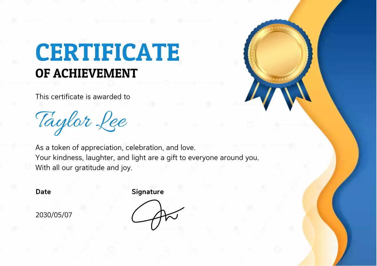 Blue Classic Certificate of Achievement