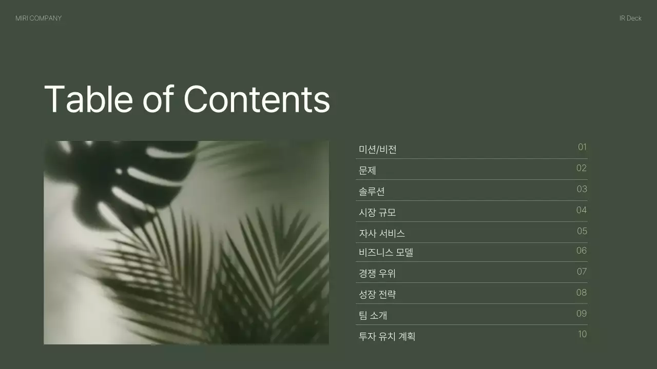 카키 모던 자연 비즈니스 IR