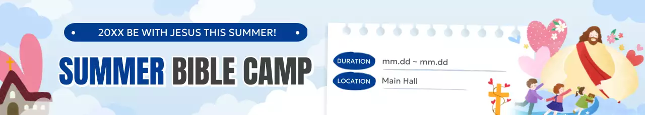 Panduan Sekolah Alkitab Musim Panas dengan ilustrasi yang lucu dan bersahabat dengan warna biru