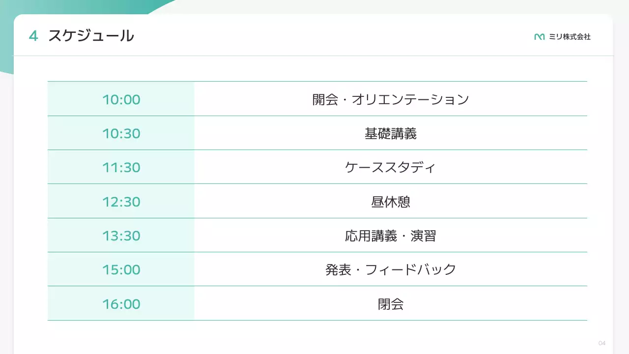 ミント シンプル ワークショップ 企画書 プレゼンテーション