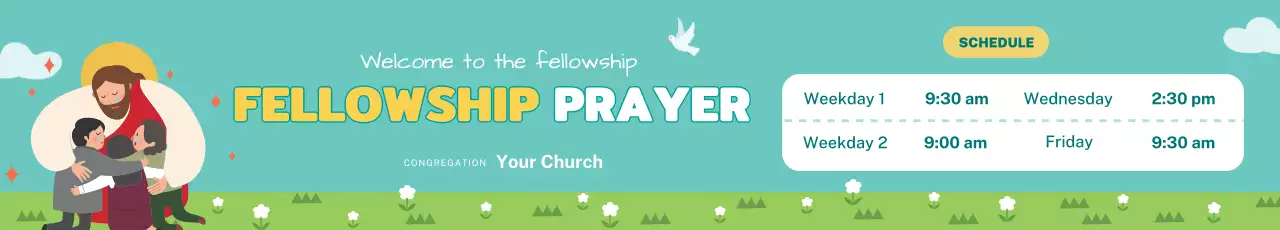 Blue illustration cute church prayer meeting promotion
