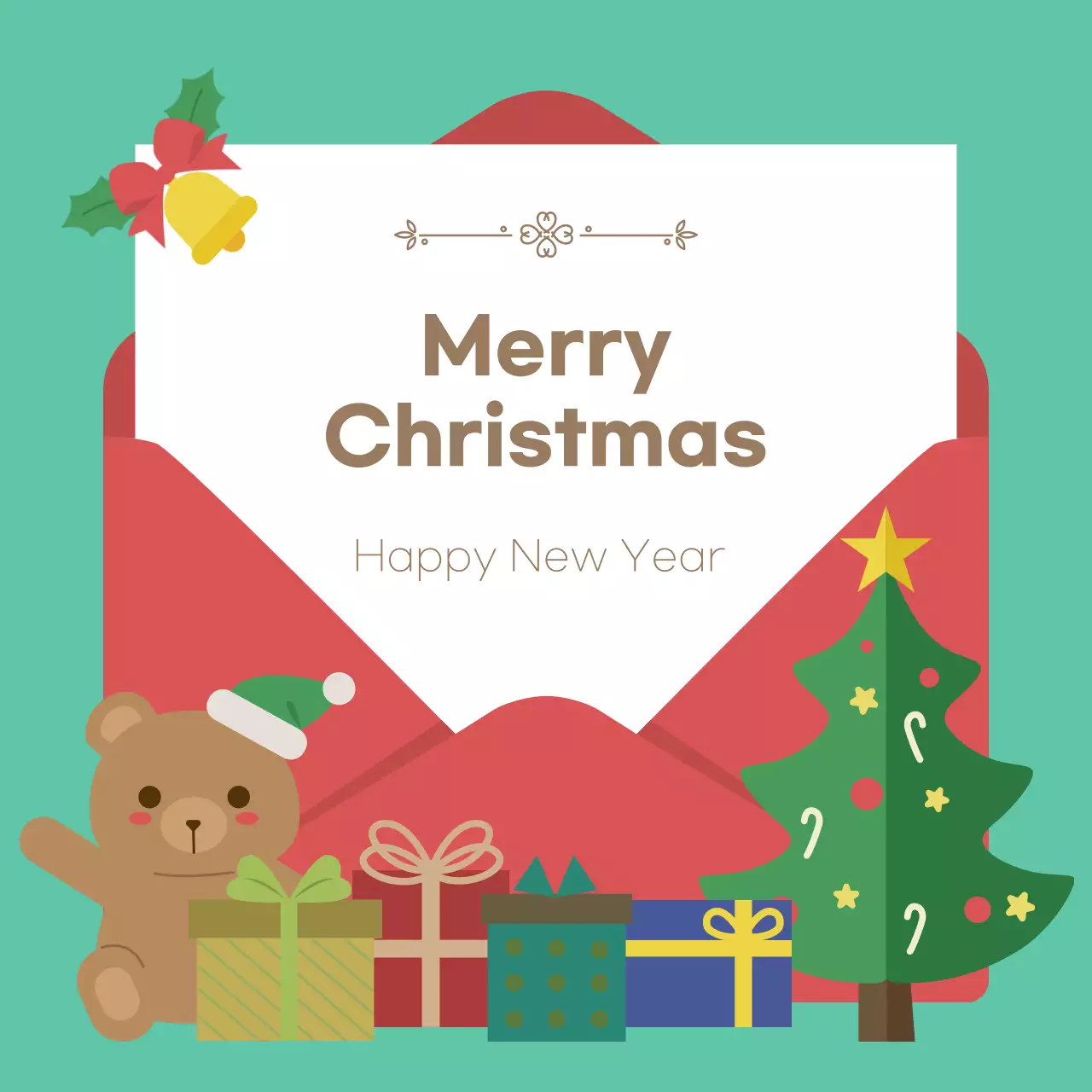 민트 아기자기한 크리스마스 카드