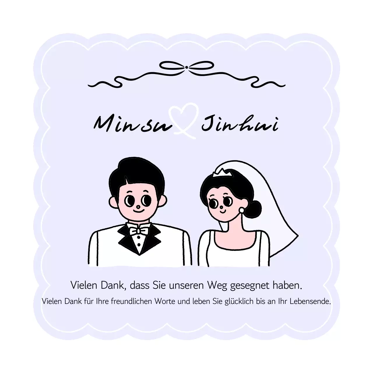 Eine süße und schöne Hochzeitseinladung in Flieder
