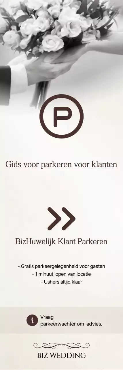 Zwart-wit eenvoudige handleiding voor parkeren op een bruiloft