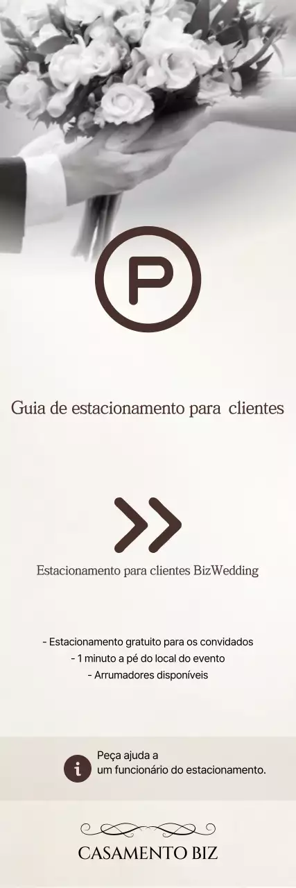Guia de estacionamento para casamento simples em preto e branco