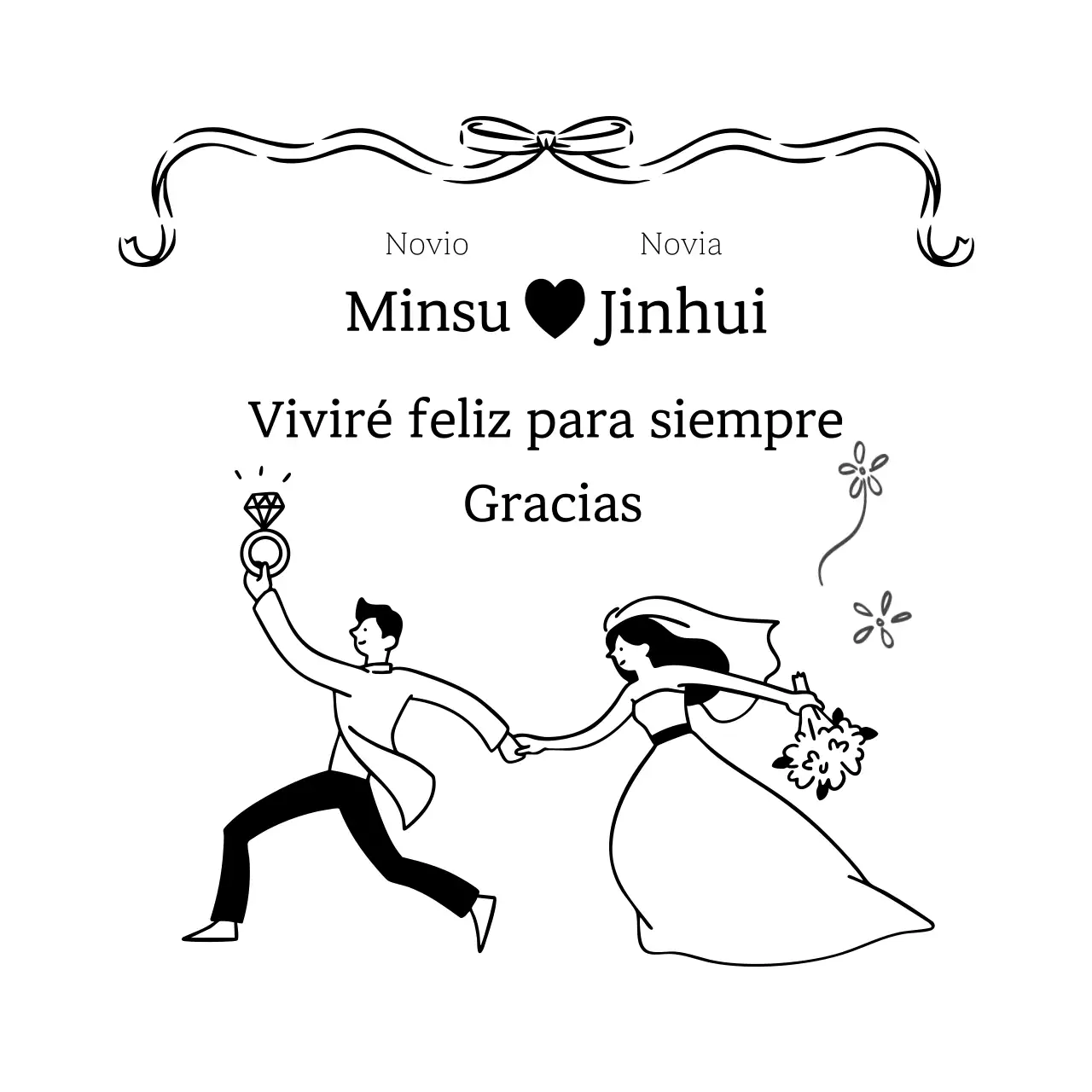 Invitación de boda sencilla en blanco y negro