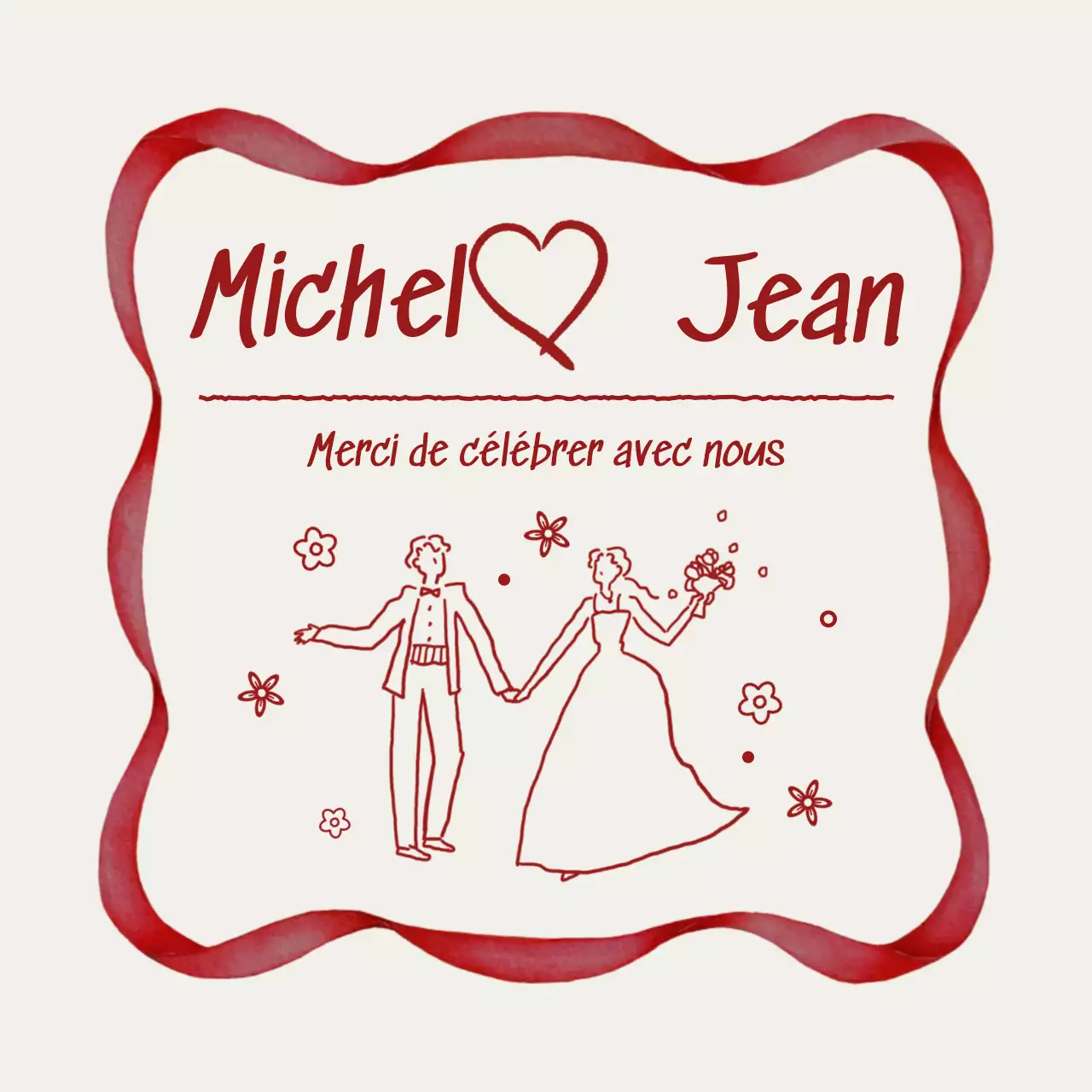Autocollant de mariage simple rouge