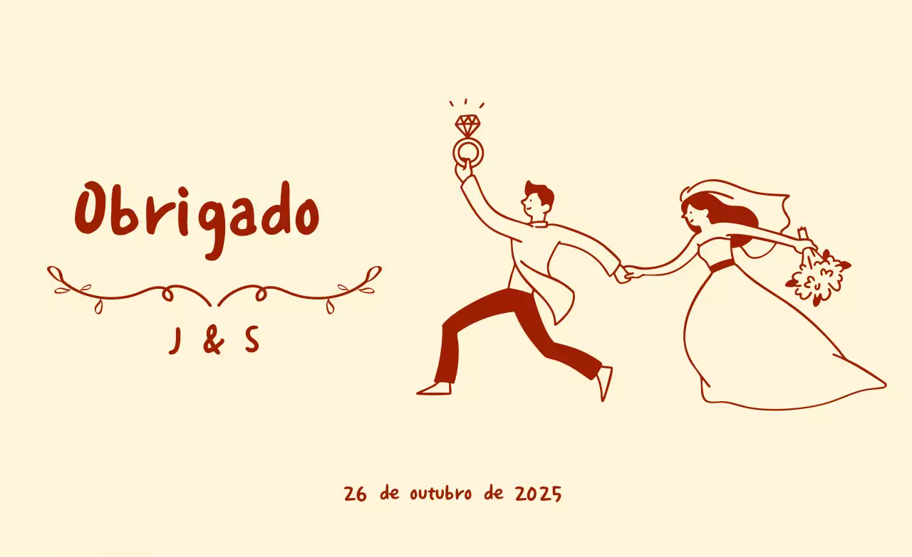 Agradecimento de casamento simples bege