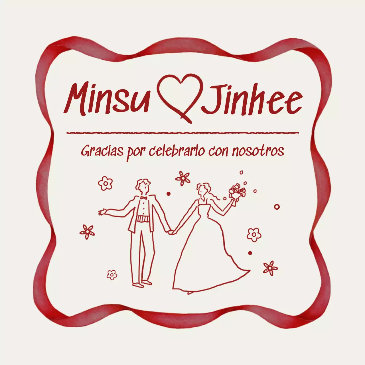 Pegatina de boda sencilla roja
