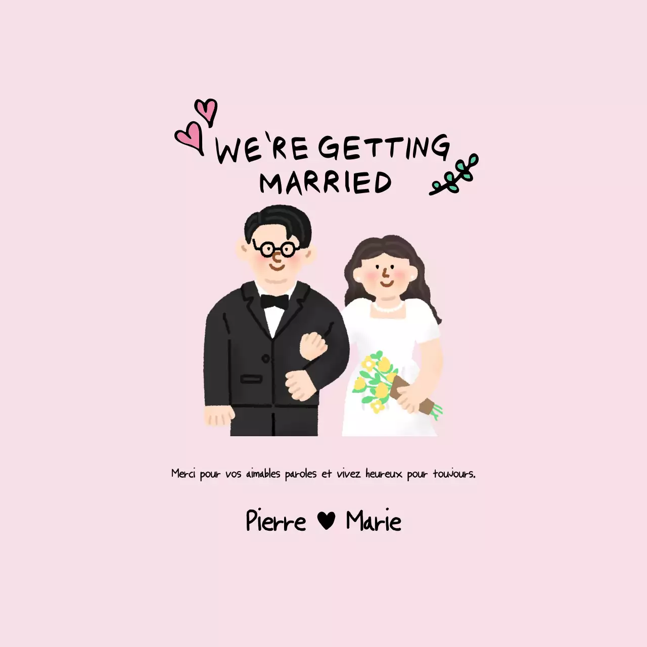 Invitation de mariage rose pour bébé