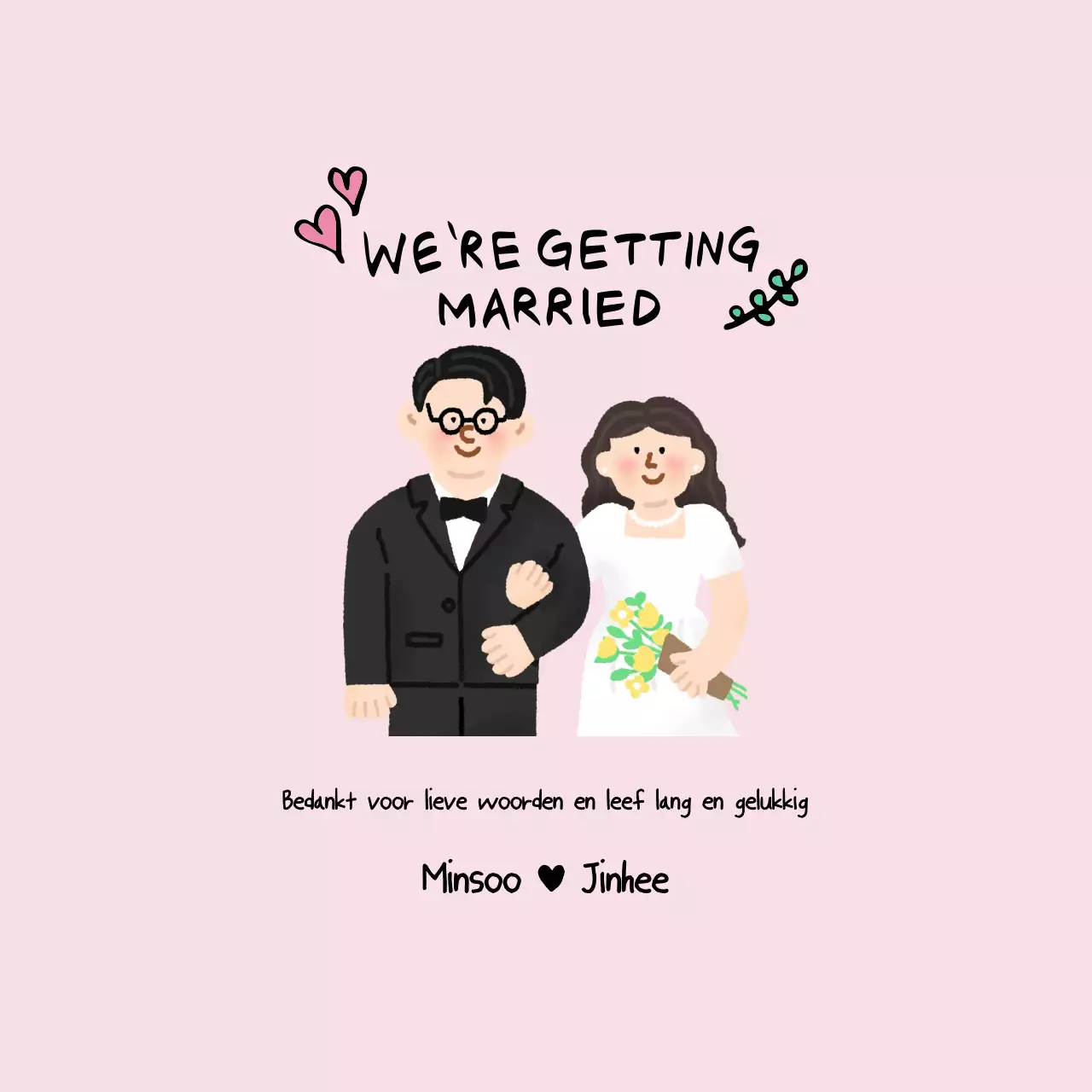 Roze babyhuwelijksuitnodiging