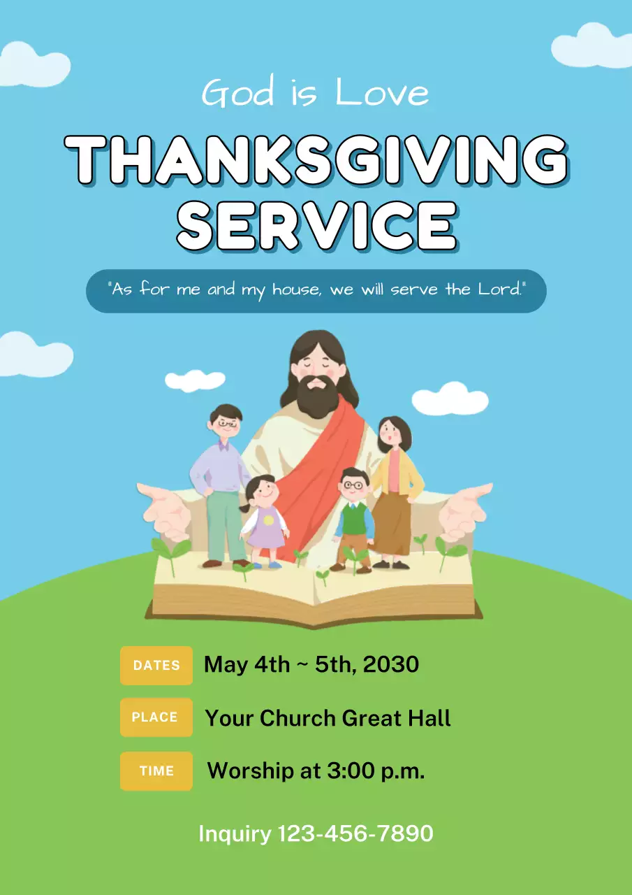 Hình minh họa màu xanh và màu xanh lá cây Khuyến mãi dịch vụ tạ ơn nhà thờ gọn gàng Hình minh họa màu vàng xanh Khuyến mãi dịch vụ tạ ơn nhà thờ gọn gàng