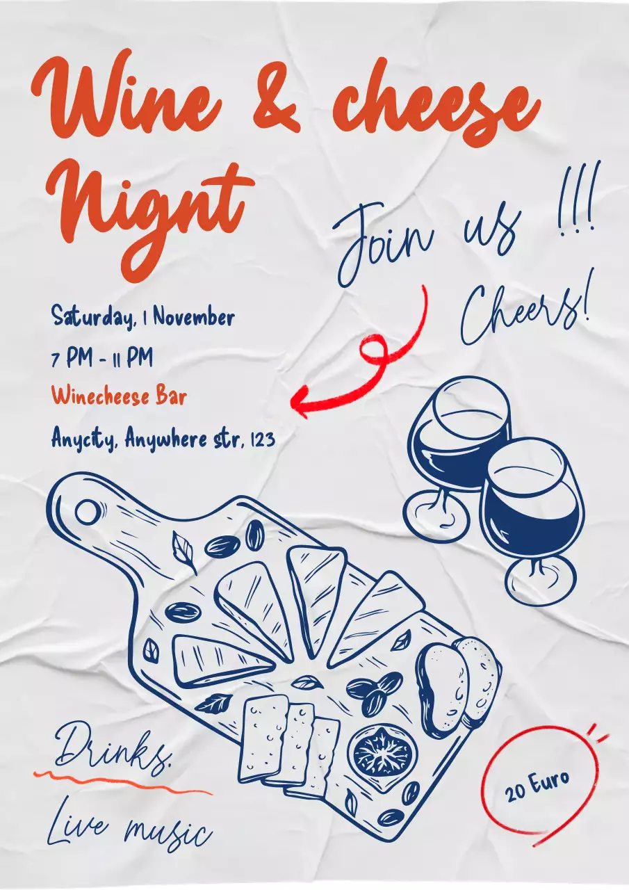 Hand drawn restaurant and bar promotion in blue colors