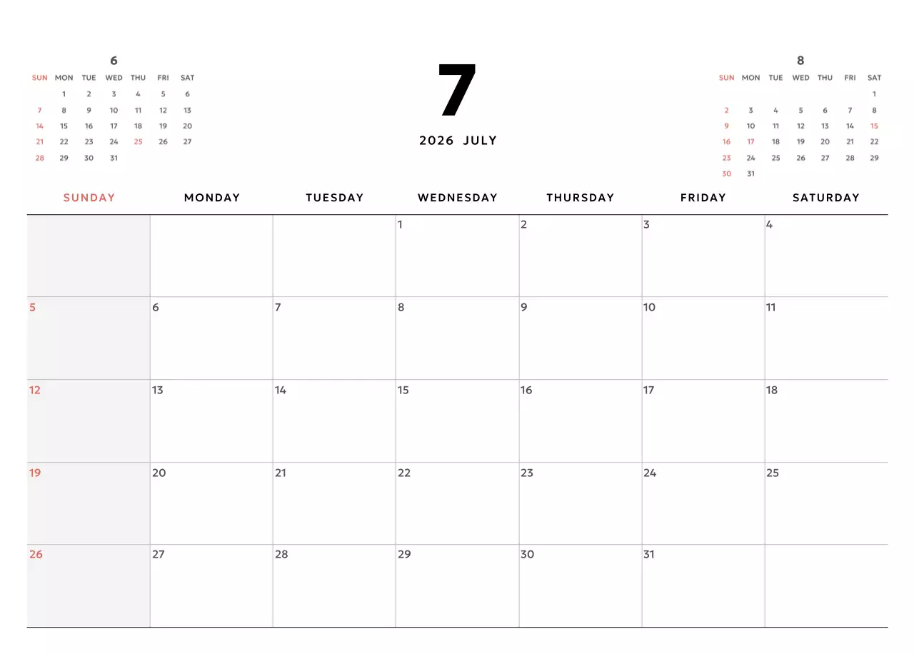 노랑 심플 달력 캘린더