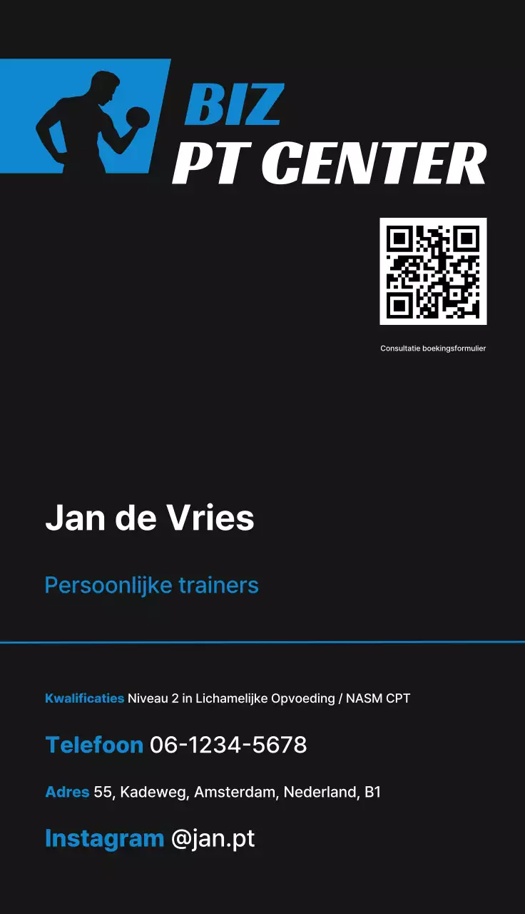 Zwart modern fitness visitekaartje