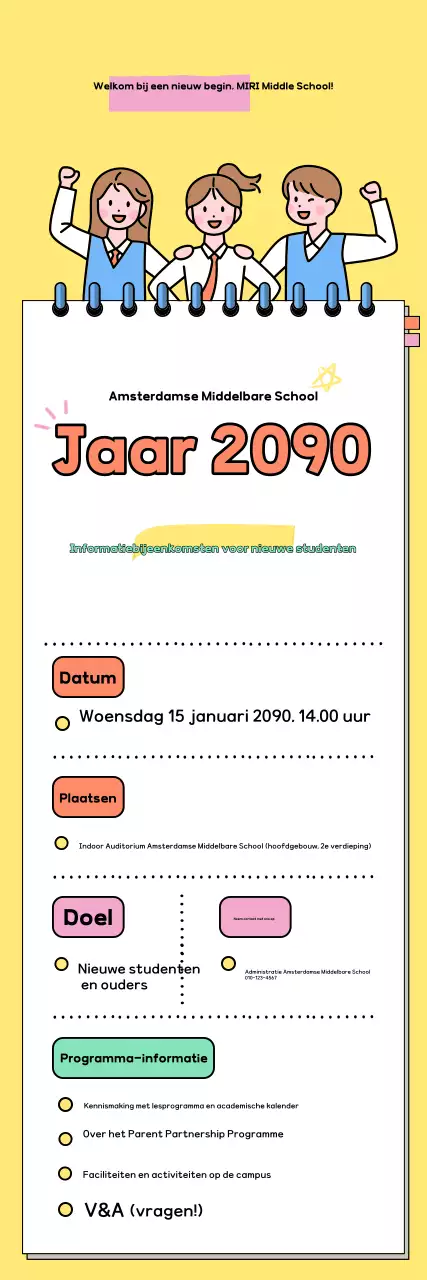 Gele schattige eerstejaars informatiesessiegids