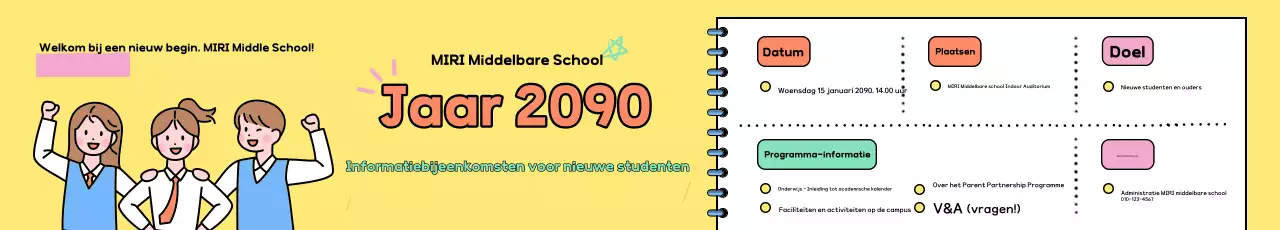 Gele schattige eerstejaars informatiesessiegids