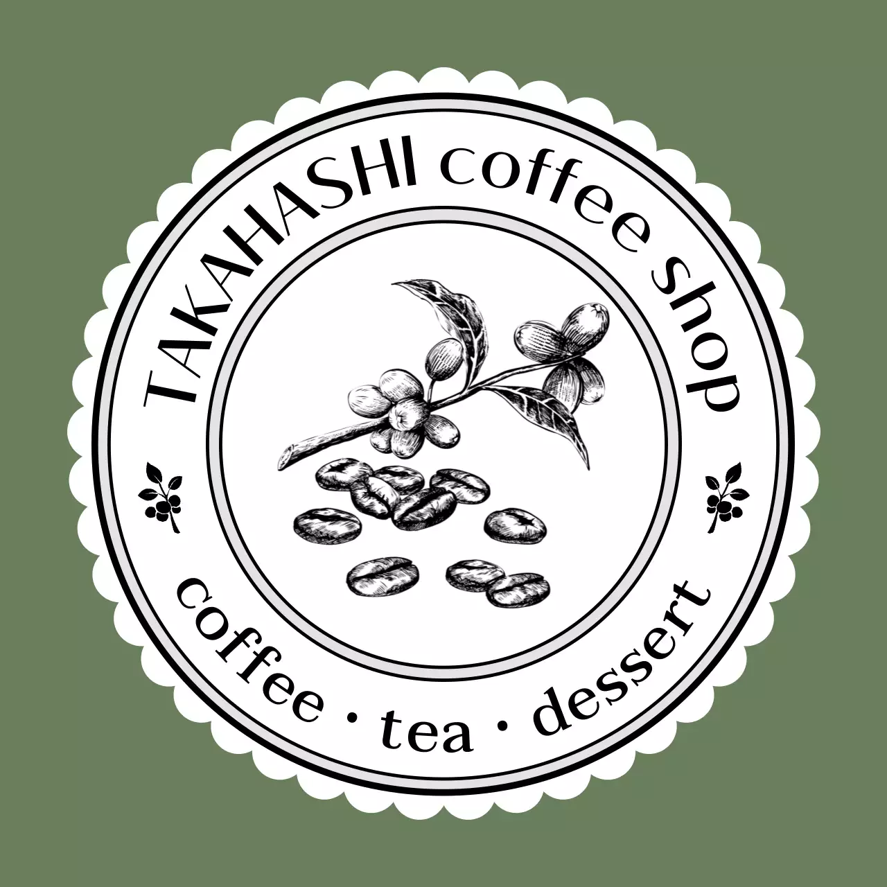 白黒 クラシック カフェ ロゴ イラストテキスト