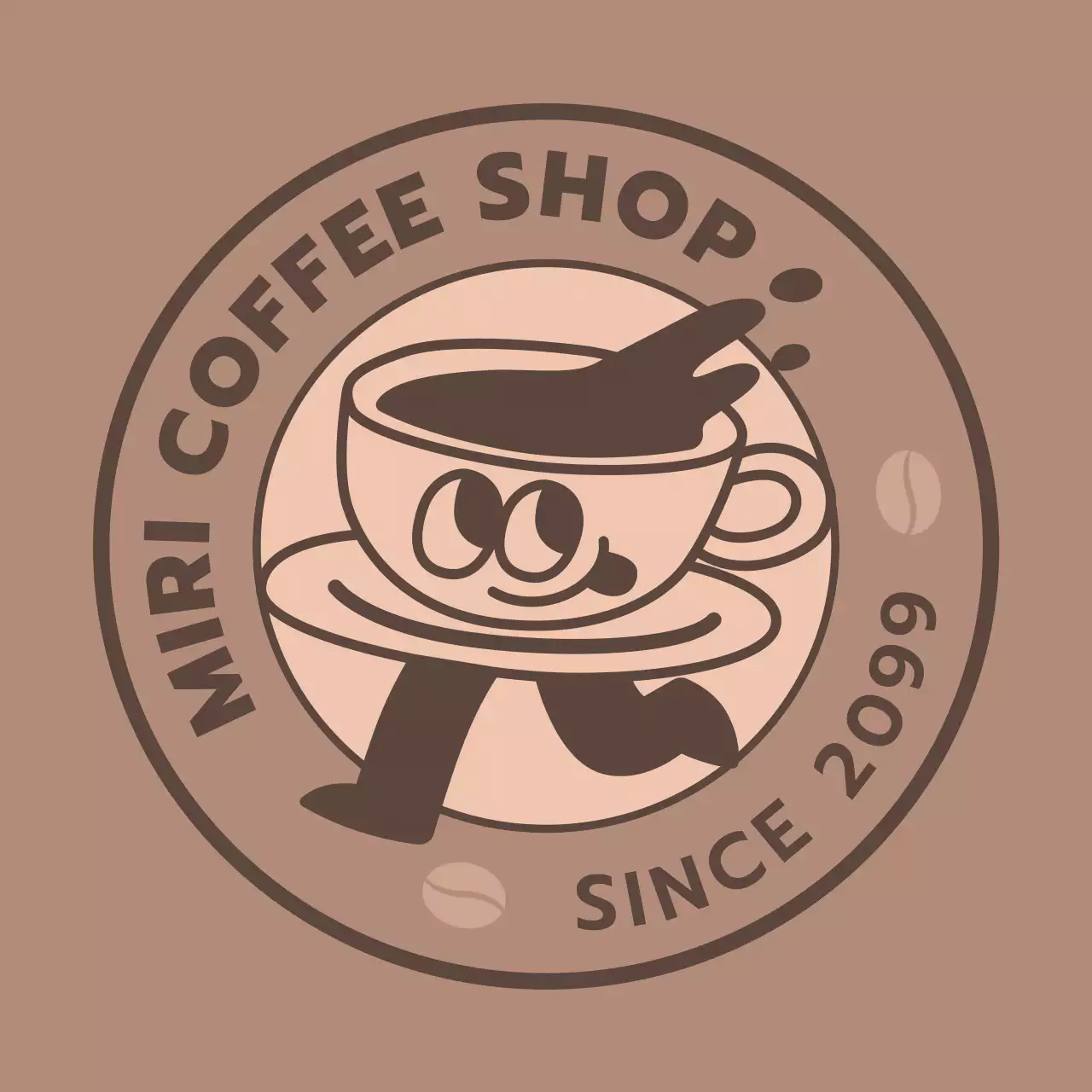 茶色 シンプル カフェ ロゴ キャラクター