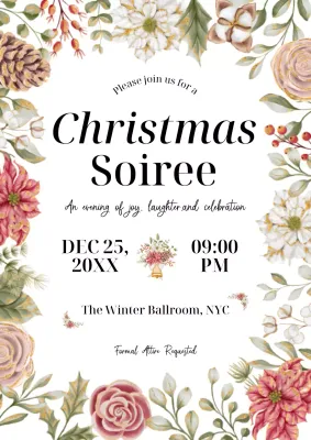 Red Elegant Floral Christmas Soiree Invitation
