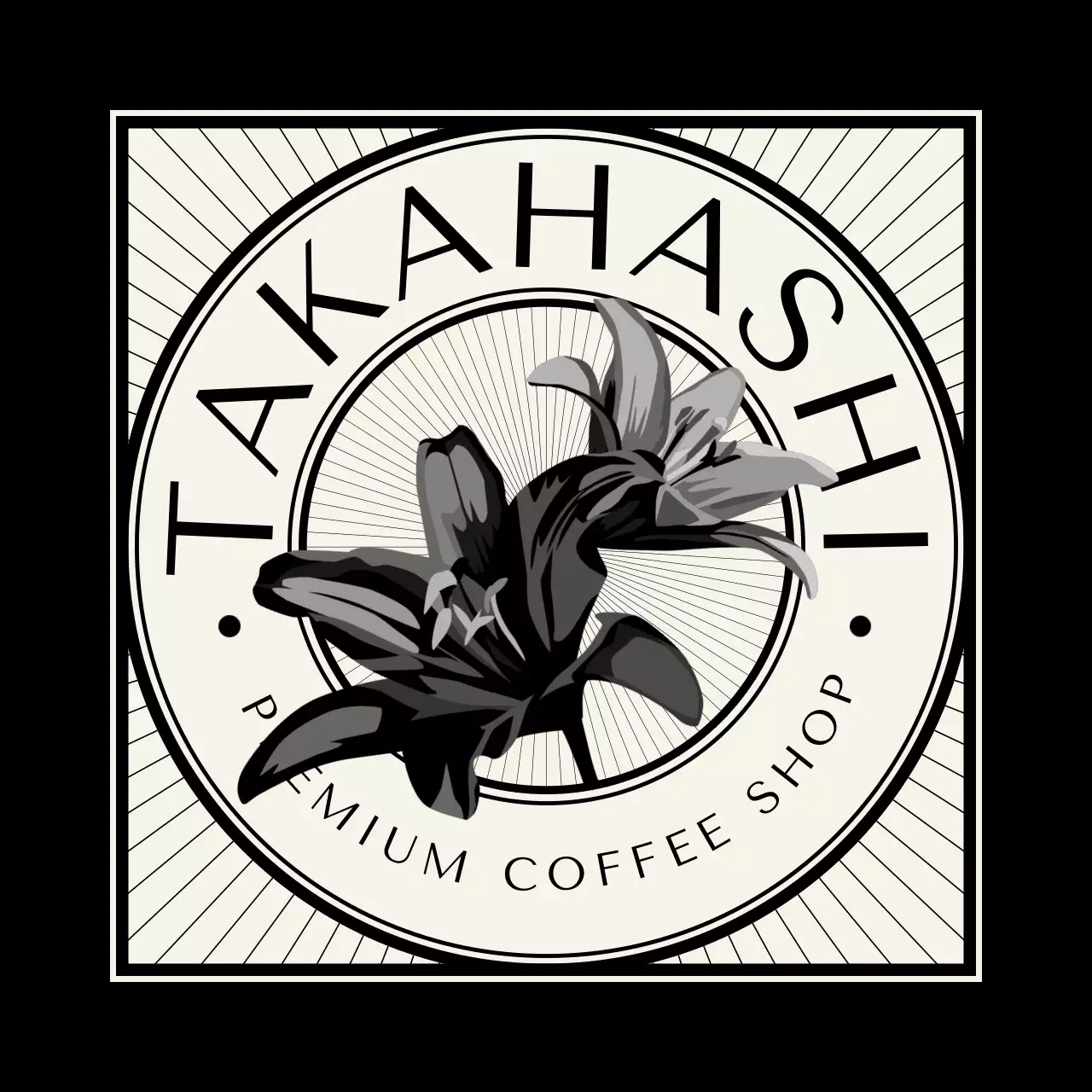 白黒 シンプル コーヒーショップ ロゴ イラストテキスト