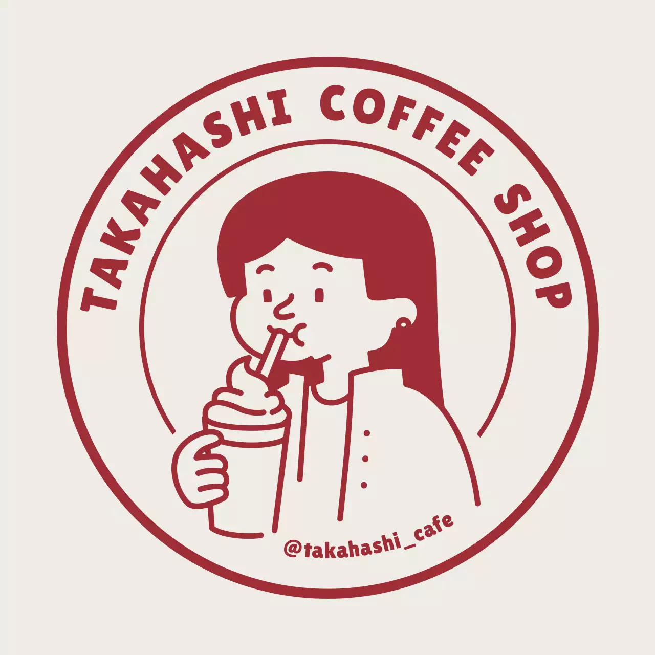 赤 シンプル カフェ ステッカー キャラクター