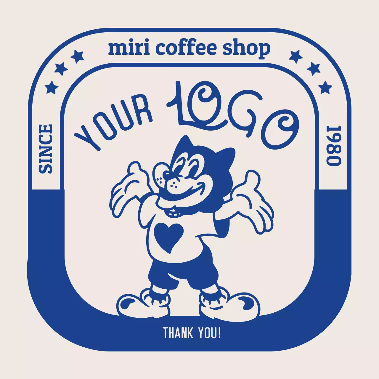 青 ポップ コーヒーショップ ロゴ キャラクター