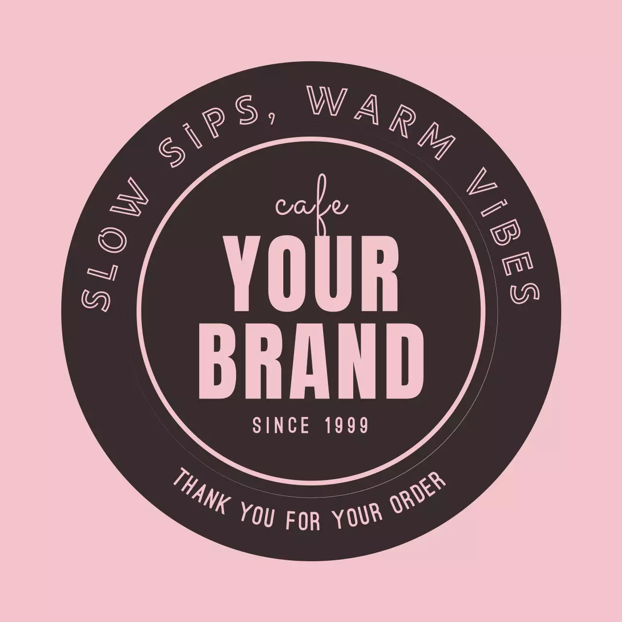 ピンク シンプル カフェ ステッカー テキスト