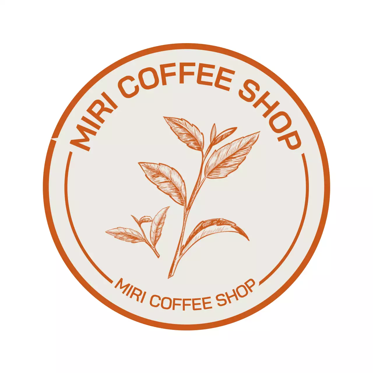 オレンジ シンプル カフェ ロゴ イラストテキスト