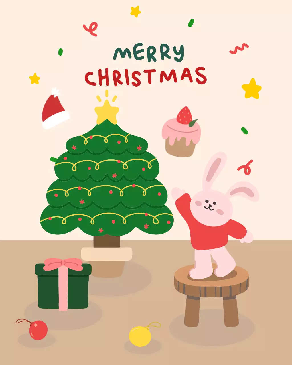 베이지 아기자기한 크리스마스 엽서