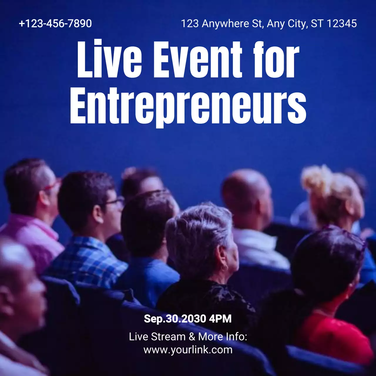 Blue professional entrepreneur event announcement