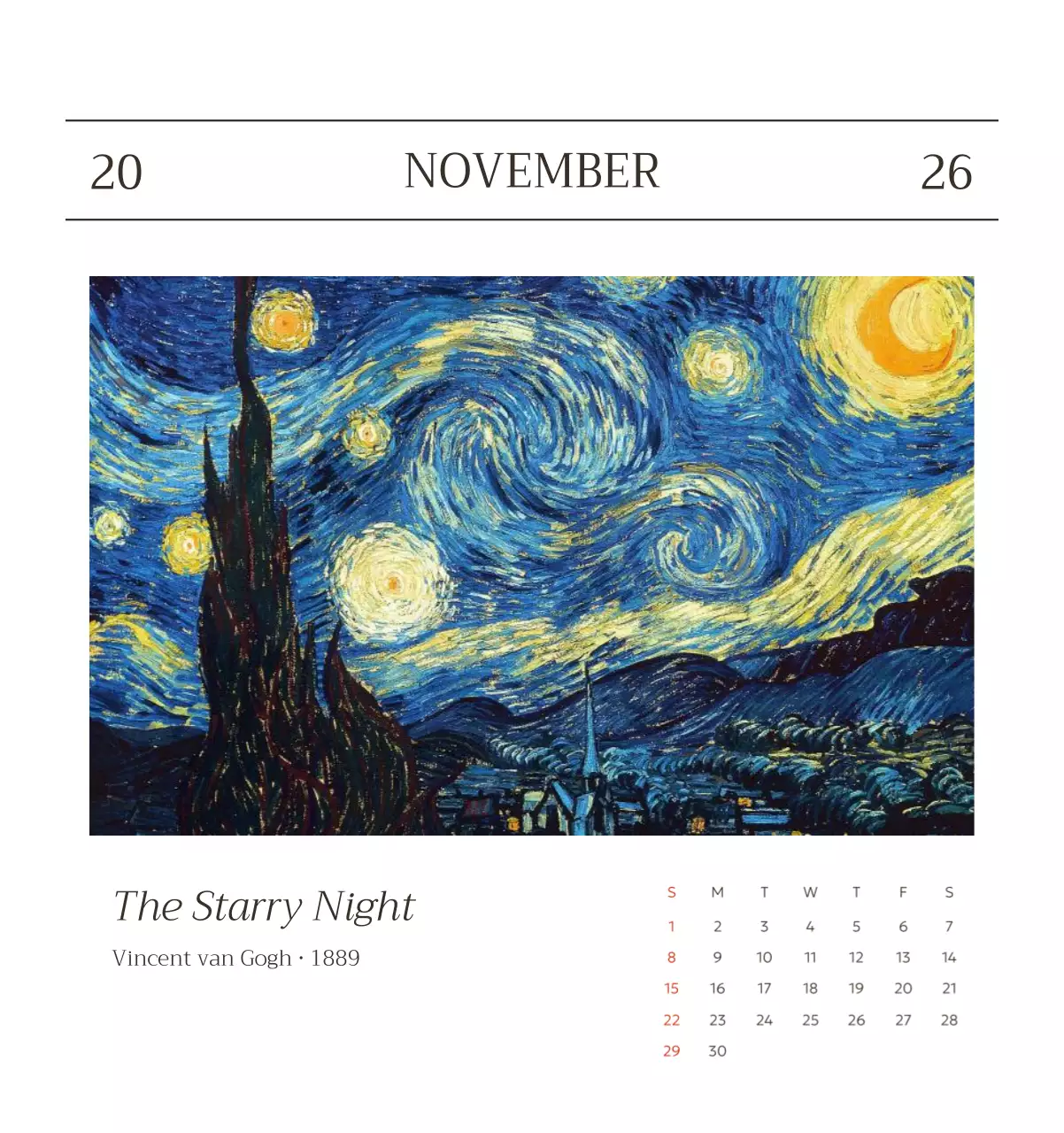 화이트 명화 달력 캘린더