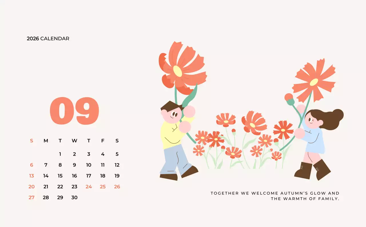 베이지 아기자기한 가족 달력