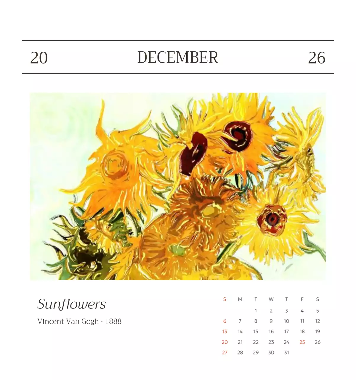 화이트 명화 달력 캘린더