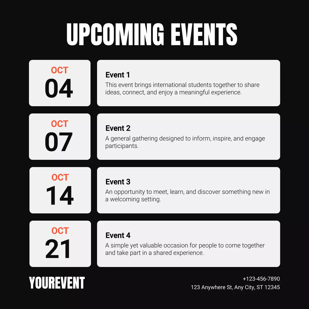 Black and White Modern Event Calendar