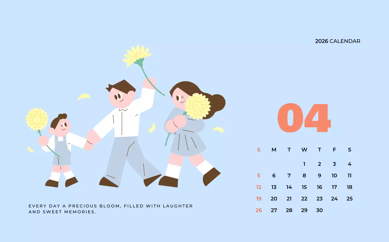 베이지 아기자기한 가족 달력