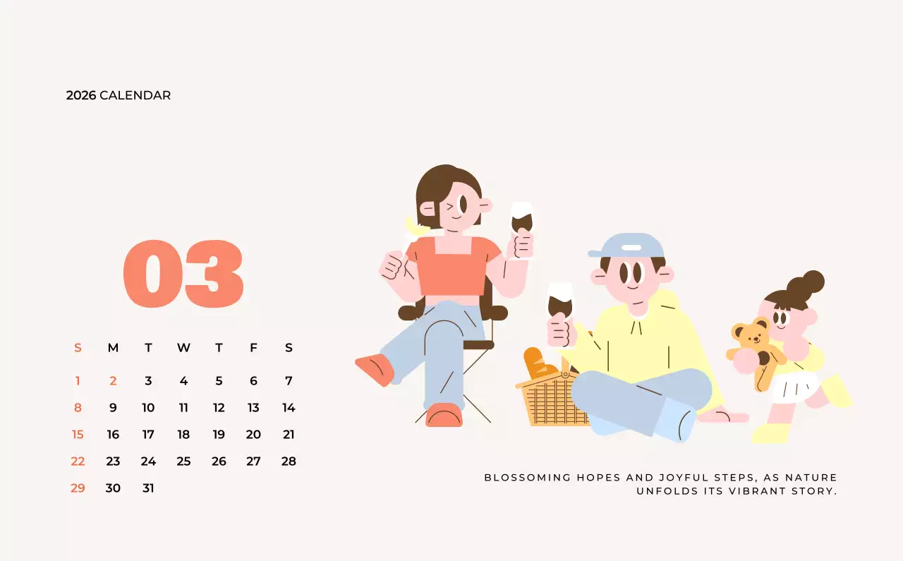 베이지 아기자기한 가족 달력