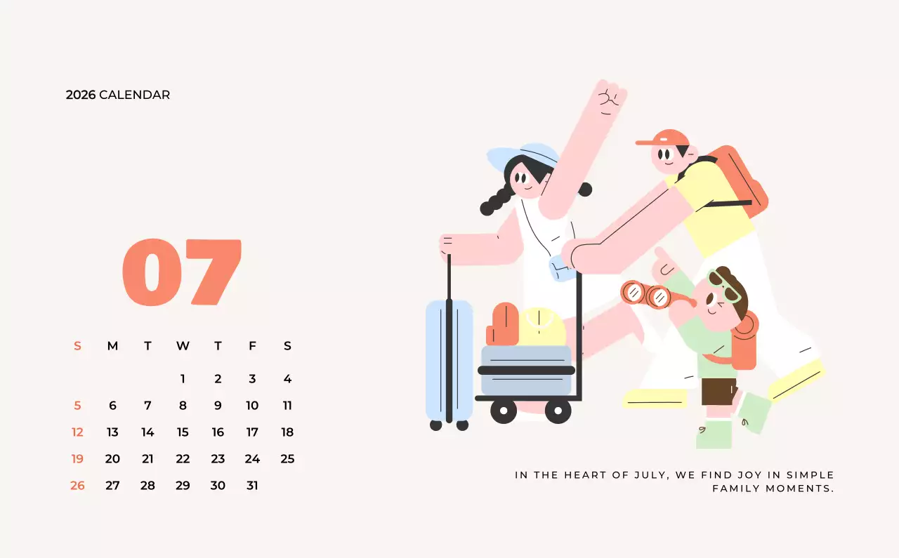 베이지 아기자기한 가족 달력