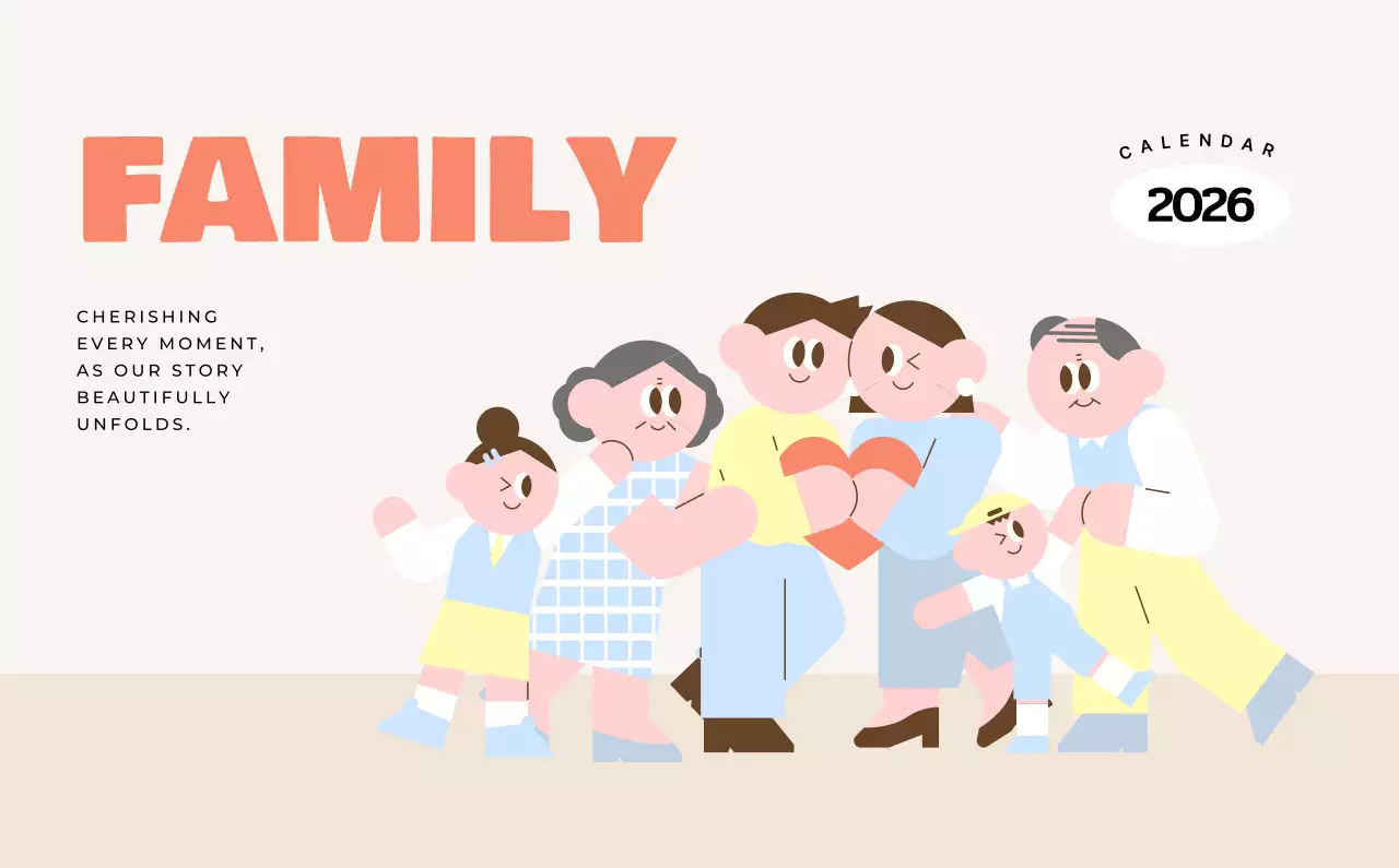 베이지 아기자기한 가족 달력