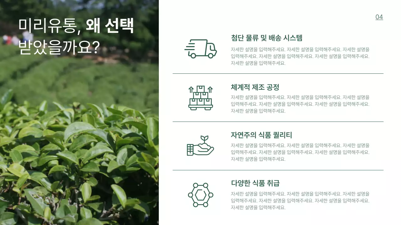 초록의 심플한 식품 유통 제안서